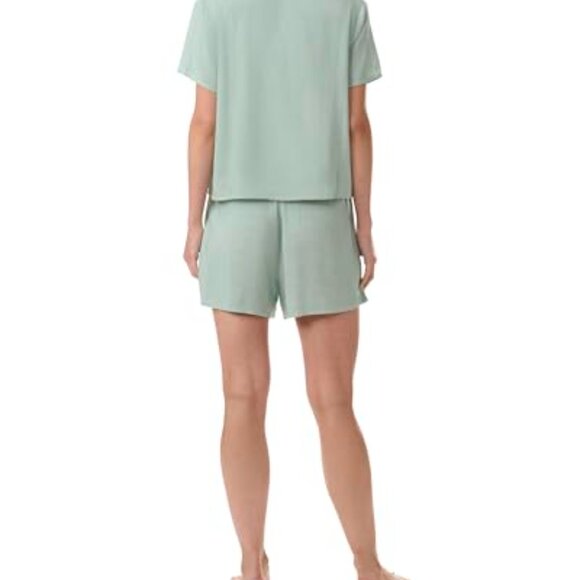 Boxy Crop Button Down Boxer Short Pajama Set Classic Chic Sleepwear - Picture 5 of 7